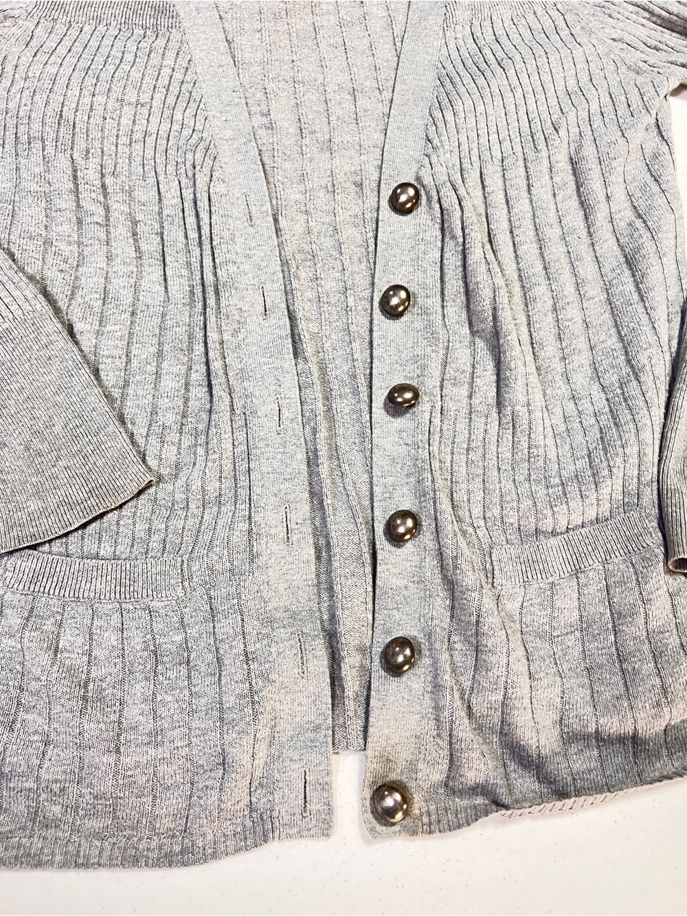 Worthington Light Gray Ribbed Button-Front Cardigan - Picture 4 of 9